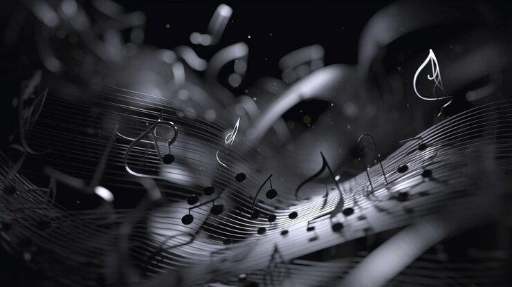Uno sfondo nero con note musicali sulla giornata mondiale della musica
