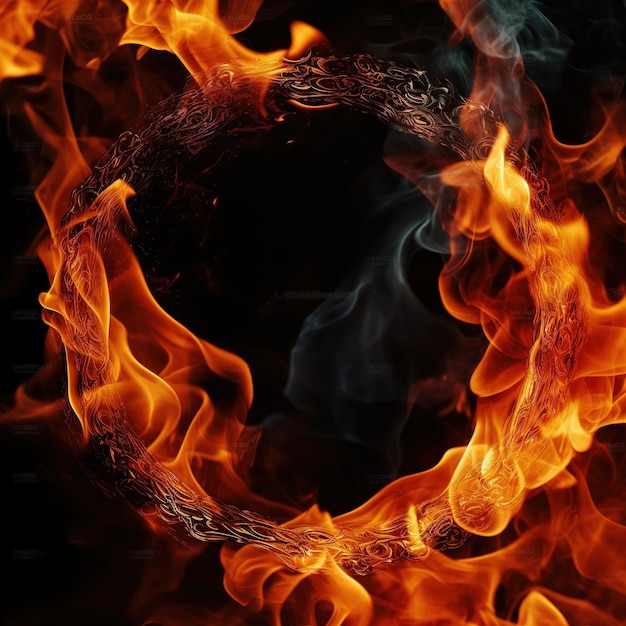 Uno sfondo nero con un anello di fuoco e la parola fuoco su di esso