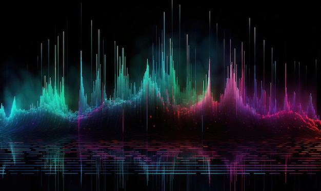 Uno sfondo nero con un'onda sonora colorata e un'onda sonora verde e viola.