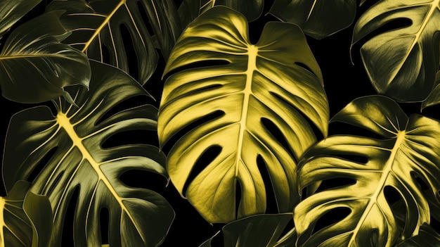 Uno sfondo nero con una pianta tropicale e la scritta tropicale su di essa.