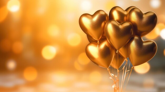 Uno sfondo oro con palloncini e le parole amore su di esso