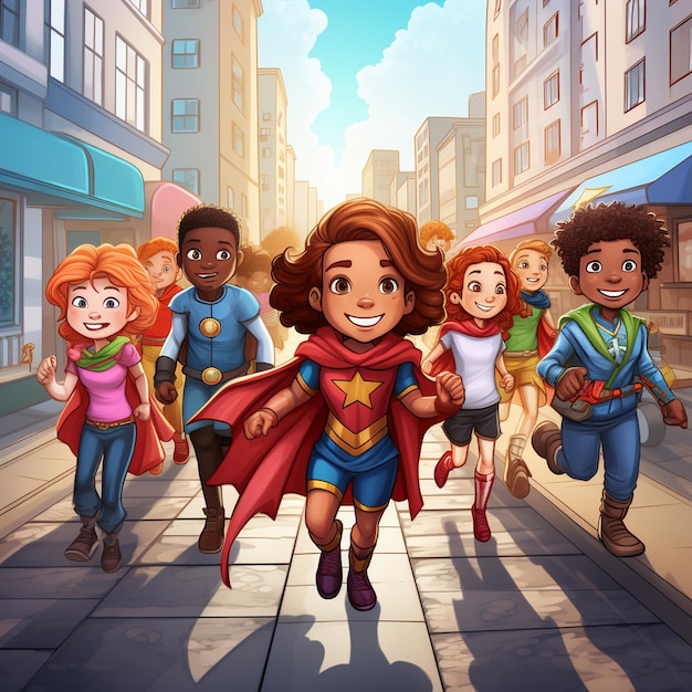 Uno sfondo per bambini supereroe bambino cartone animato