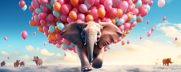 Uno sfondo pieno di palloncini fornisce l'ambientazione perfetta per un elefante allegro e bellissimo