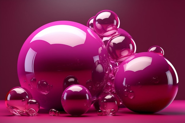 Uno sfondo rosa con un mucchio di palline di vetro