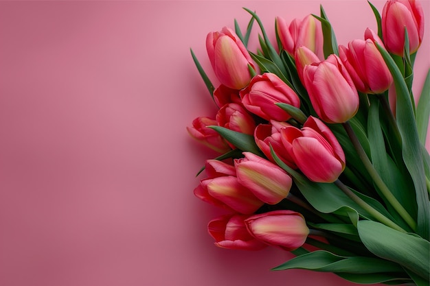 uno sfondo rosa con un mucchio di tulipani su di esso