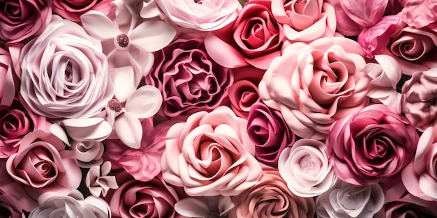Uno sfondo rosa rosa fatto di fiori rosa e bianchi