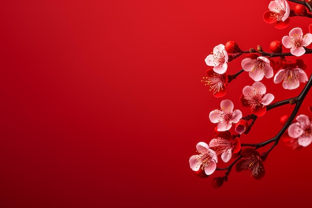 Uno sfondo rosso con fiori di sakura su di esso