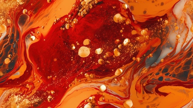 Uno sfondo rosso e arancione con gocce di liquido.