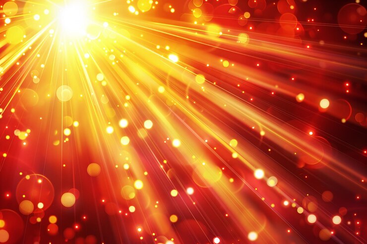Foto uno sfondo rosso e giallo con il sole che splende attraverso le nuvole