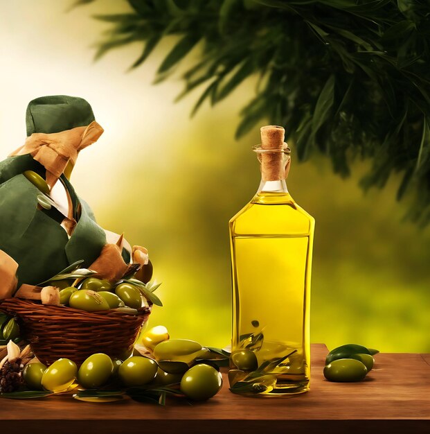 Uno sfondo salutare di schizzi di olio d'oliva biologico generato dall'ai