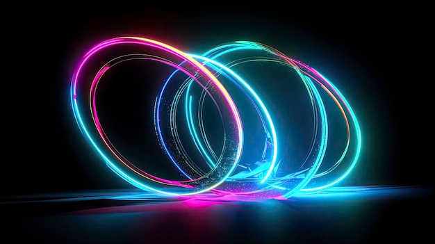 Uno sfondo scuro con linee e cerchi al neon Arte generata da AI