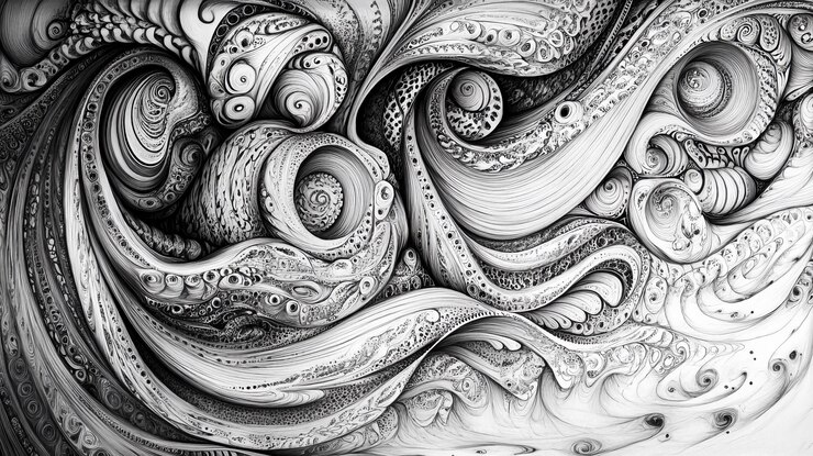 Uno sfondo stilizzato completa l'illustrazione line art