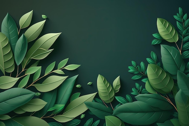 Uno sfondo verde con foglie e boccioli AI generativo