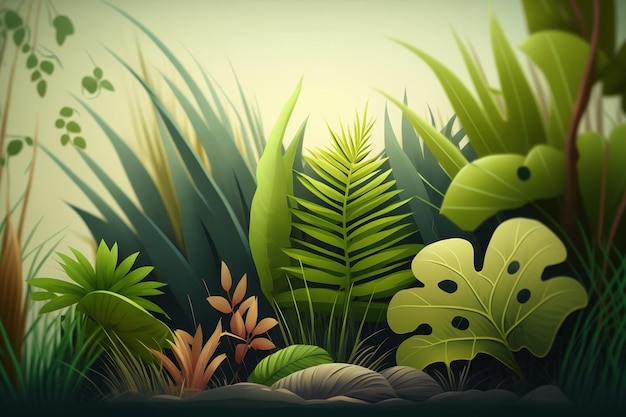 Uno sfondo verde con piante e piante.
