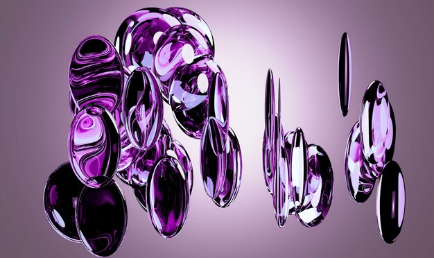 Uno sfondo viola con perle di vetro viola e uno sfondo viola.