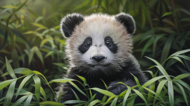 Uno sguardo intimo nel mondo di un giovane Giant Panda AI Generative