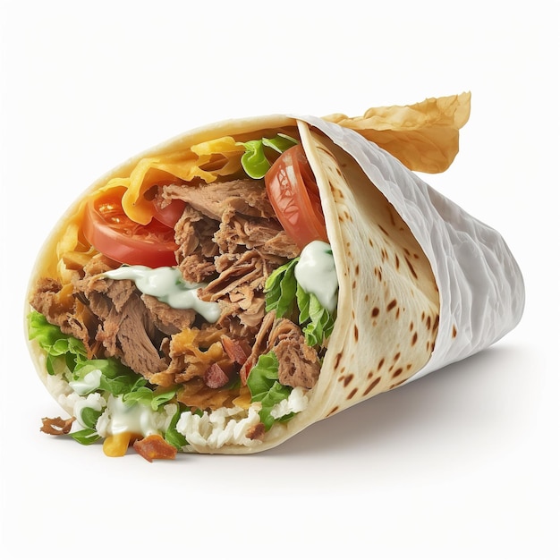 Uno shawarma con sopra carne e lattuga