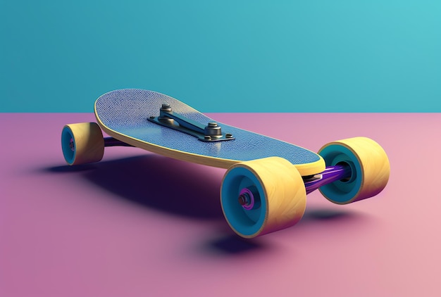 Uno skateboard di colore blu e viola