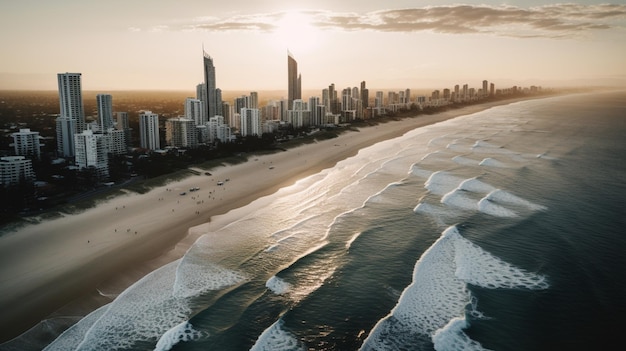 Uno skyline della città con la Gold Coast sullo sfondo