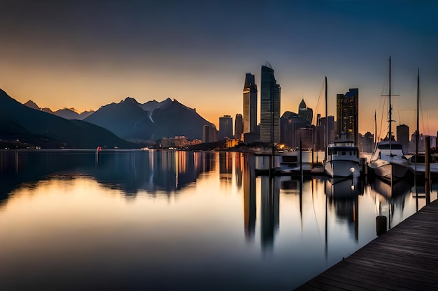 uno skyline della città con una città sullo sfondo.