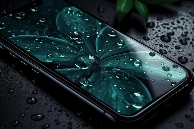 Uno smartphone con una foglia verde sullo schermo