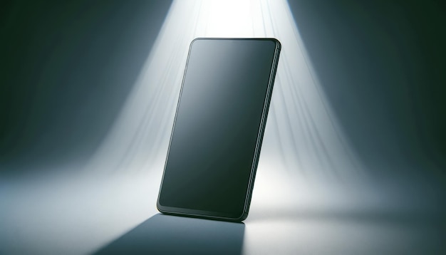 Uno smartphone su uno sfondo scuro con proiettore schermo vuoto di design moderno per il branding AI generativa