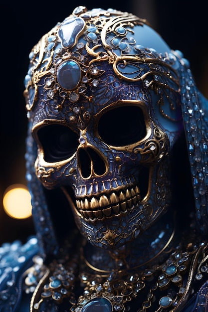 uno spaventoso scheletro ricco ricoperto di gioielli di lusso