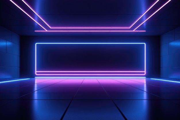 Uno spazio con illuminazione al neon in blu e rosa Disegno d'interno minimalista