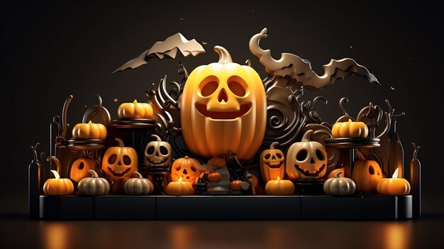 uno spazio di copia di cartoni animati 3D di un tema di Halloween