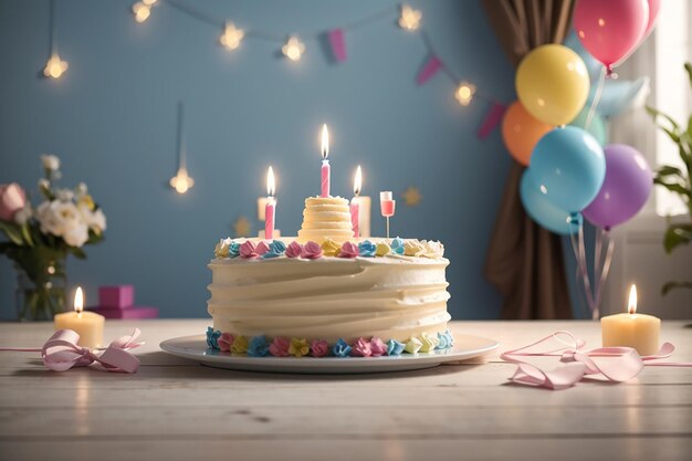 Uno spazio di testo bianco vuoto sullo sfondo di compleanno con una torta di compleanno attraente