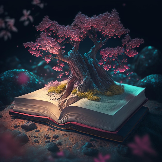 Uno spesso libro magico da cui cresce Sakura