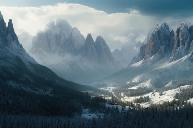 Uno spettacolo invernale nelle Dolomiti italiane