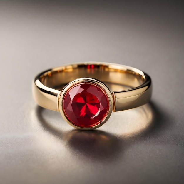 Uno splendido design ad anello ornato da una pietra preziosa rossa brillante