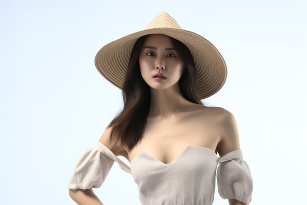 Uno splendido scatto con una splendida supermodella coreana che indossa abiti estivi alla moda