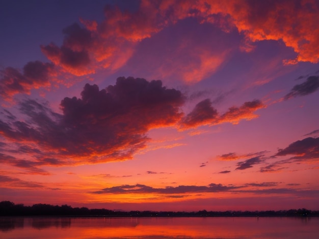 Uno splendido tramonto di fuoco che dipinge il cielo con sfumature di arancione rosa e viola