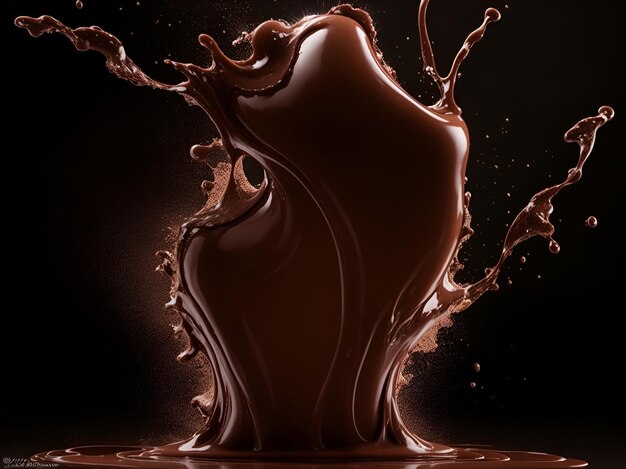 Uno spruzzo di cioccolato su uno sfondo scuro