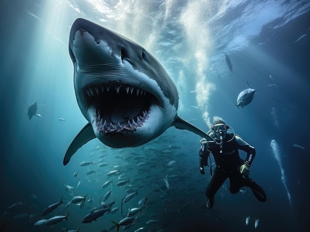 Uno squalo attacca un subacqueo nell'oceano