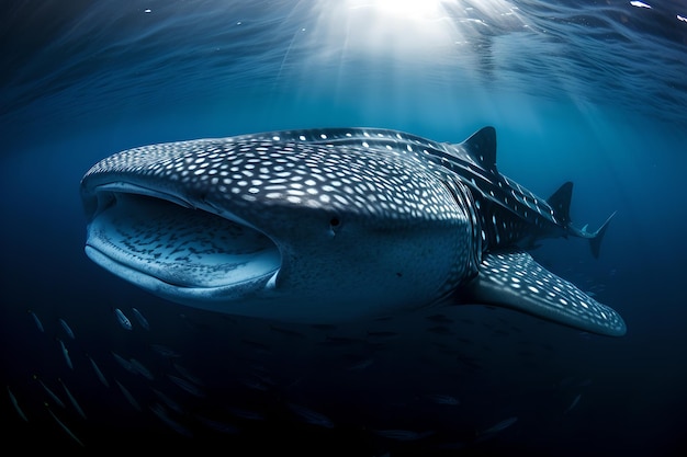 Uno squalo balena che nuota nell'oceano