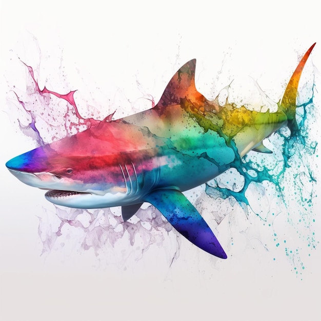 Uno squalo colorato è dipinto su uno sfondo bianco.
