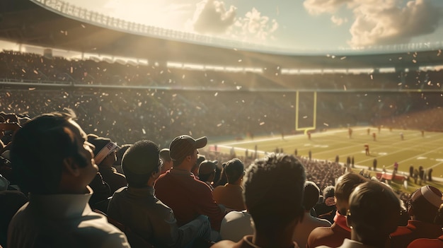 Uno stadio affollato pieno di tifosi entusiasti che applaudono mentre guardano una partita di calcio che si svolge sul campo