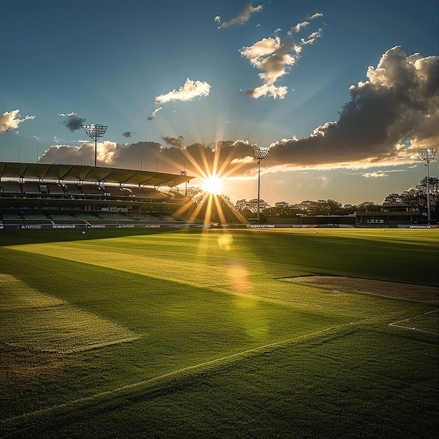 uno stadio con il sole che splende attraverso le nuvole