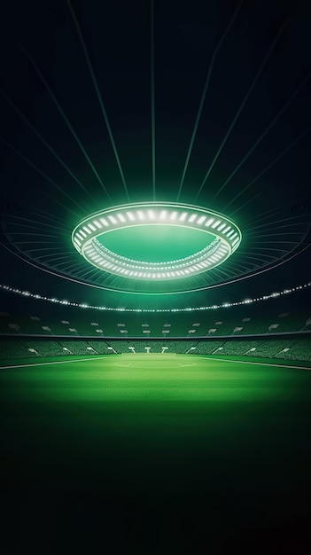 Uno stadio con tetto verde e luci