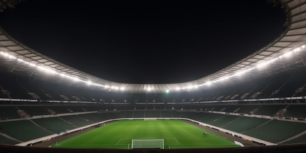 Uno stadio con un tetto verde e uno striscione con su scritto "B".