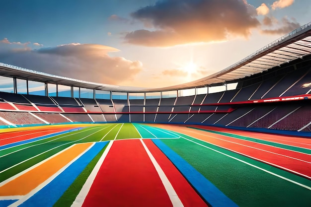 Uno stadio con uno stadio colorato e un cielo nuvoloso