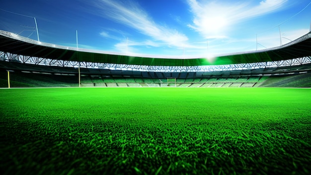 Uno stadio con uno stadio verde e un cielo blu