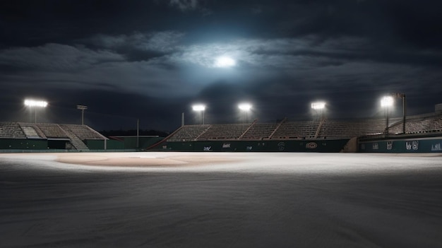 Uno stadio notturno con luci e posti a sedere Lunga esposizione