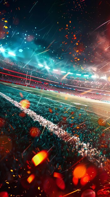 Uno stadio pieno di gente e una luce brillante che splende sul campo