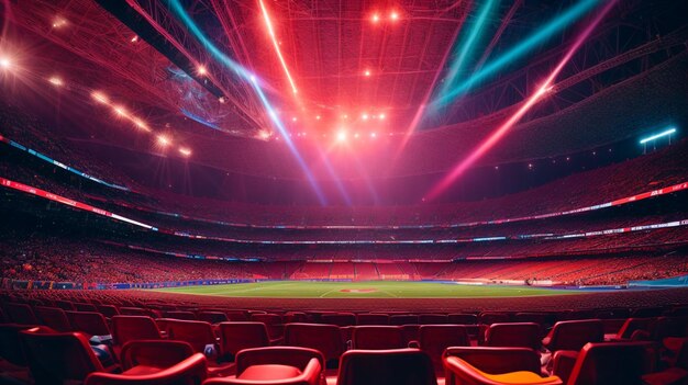 Uno stadio sportivo vibrante illuminato da luci colorate sullo sfondo