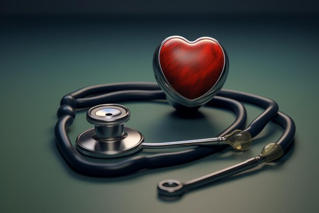 Uno stetoscopio e un cuore su un tavolo