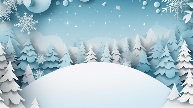 Uno stile Papercut di vendita invernale e natalizia con neve e sfondo del modello IA generativa